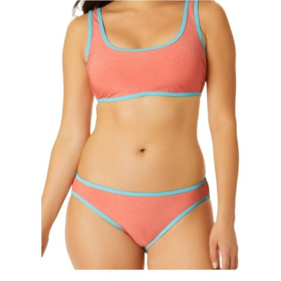 Bikini Swimsuit Salmon Pink Sparkle Sky Blue Trim Juniors XL 15-17 JH1709 - Picture 4 of 9